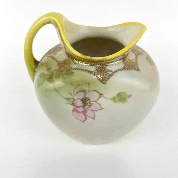 Antique Nippon Hand Painted Moriage Pitcher Vase Blue Maple Leaf Mark - Picture 4 of 9